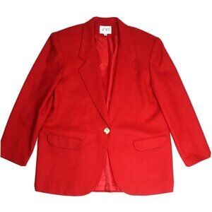 VINTAGE WOMEN'S RED WOOL ONE-BUTTON BLAZER JACKET - GIRAFFE - SIZE 12